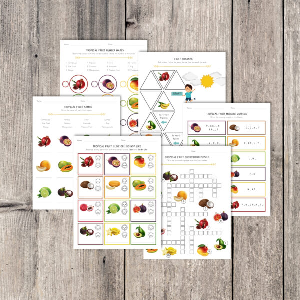 Set of fruit worksheets